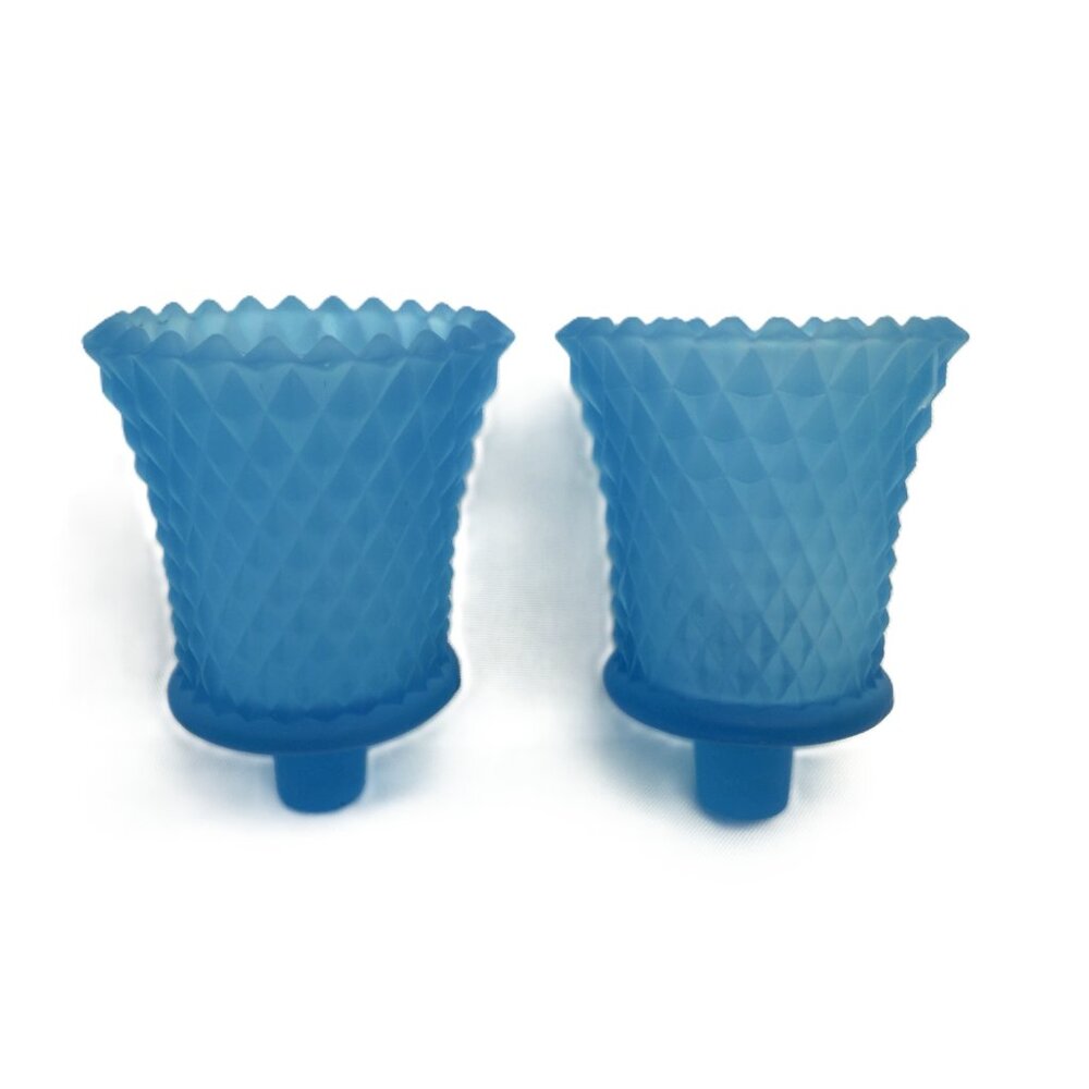 Vintage Indiana Glass Blue Satin Diamond Point Votives Set Of 2